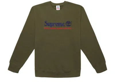 Pre-owned Supreme Men's  Timberland Crewneck Sweatshirt In Dark Olive