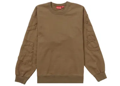 Pre-owned Supreme Men's  Tonal Applique Crewneck Sweatshirt In Olive Brown