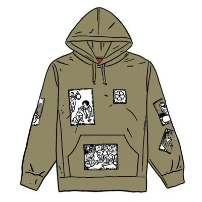 Pre-owned Supreme Men's  Toshio Saeki Hooded Sweatshirt In Light Olive In Green