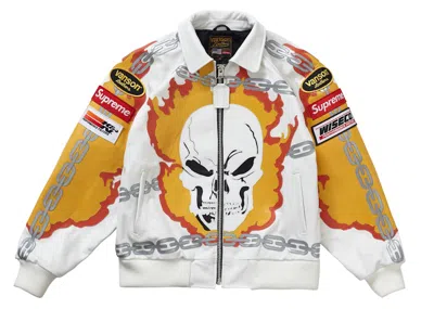 Pre-owned Supreme Men's  Vanson Leathers Ghost Rider Jacket In White
