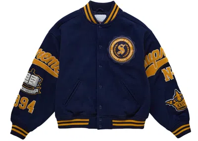 Pre-owned Supreme Men's  Veritas Varsity Jacket In Navy Blue