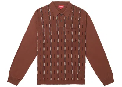 Pre-owned Supreme Men's  Vertical Stripe Knit Long Sleeve Polo Shirt In Brown