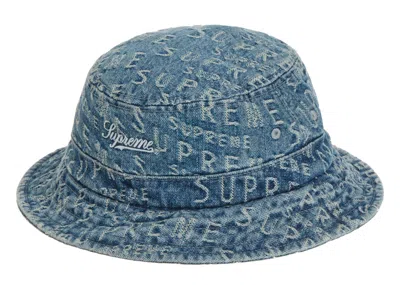 Pre-owned Supreme Men's  Warp Jacquard Logos Denim Crusher Hat In Blue
