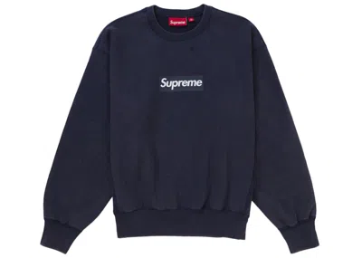 Pre-owned Supreme Men's  Washed Box Logo Crewneck Sweatshirt In Navy Blue