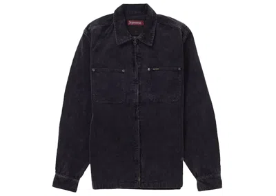 Pre-owned Supreme Men's  Washed Corduroy Zip Up Shirt In Black