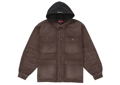 Pre-owned Supreme Men's  Worn Hooded Chore Coat In Brown