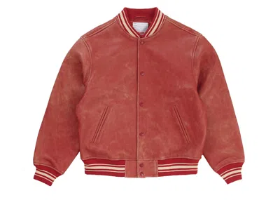Pre-owned Supreme Men's  Worn Leather Varsity Jacket In Red