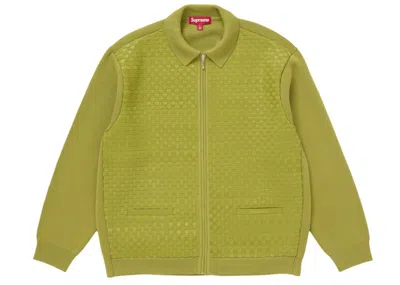 Pre-owned Supreme Men's  Woven Leather Zip Up Cardigan (fw24) In Green