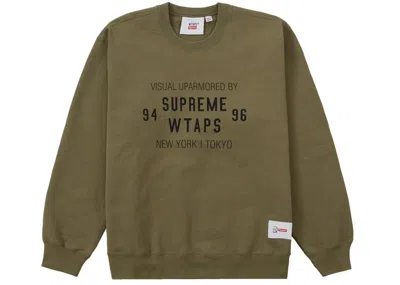Pre-owned Supreme Men's  Wtaps Crewneck Sweatshirt In Light Olive In Green