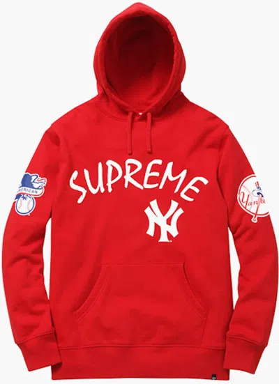 Pre-owned Supreme Men's  Yankees Hooded Sweatshirt In Red