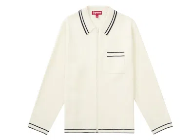 Pre-owned Supreme Men's  Zip Up Polo Shirt Sweater In White