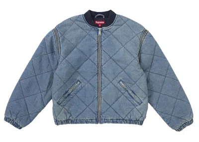 Pre-owned Supreme Men's  Zipoff Sleeve Quilted Bomber Jacket In Denim In Blue