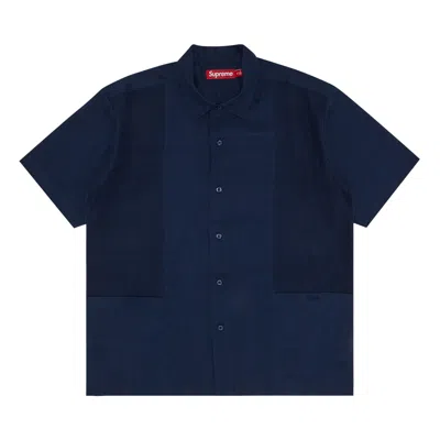 Pre-owned Supreme Mesh Panel Linen Short-sleeve Shirt 'navy' In Blue