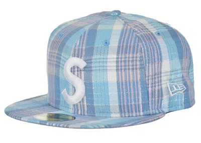 Pre-owned Supreme Metallic Plaid S Logo New Era Hat In Light Blue