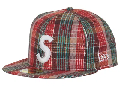 Pre-owned Supreme Metallic Plaid S Logo New Era Hat In Red