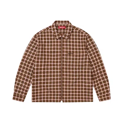 Pre-owned Supreme Metallic Plaid Zip Up Shirt 'brown' | Men's Size L