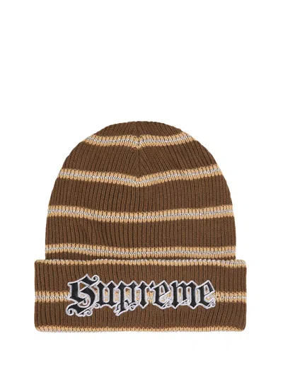 Supreme Metallic-stripe Beanie Hat In Brown
