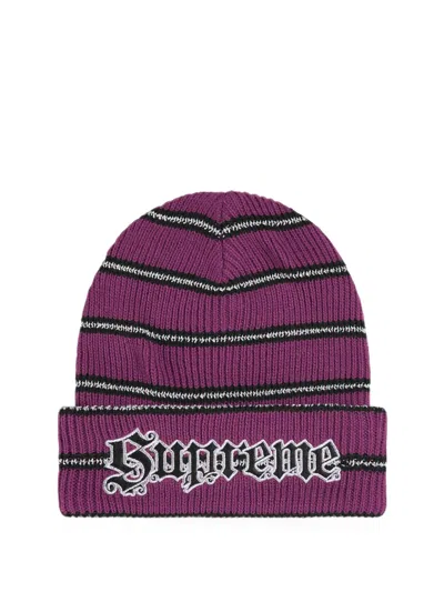 Supreme Metallic-stripe Beanie Hat In Purple