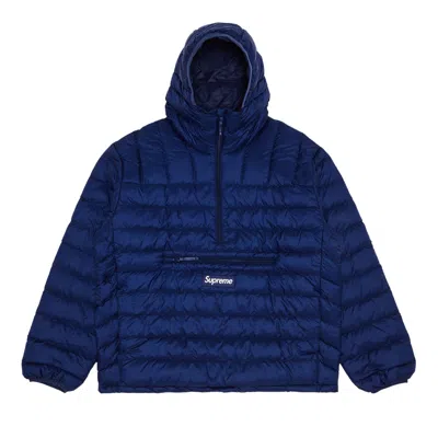 Pre-owned Supreme Micro Down Half Zip Hooded Pullover 'navy' In Blue