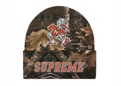 Pre-owned Supreme Mitchell & Ness Ncaa Beanie In Woodland Camo