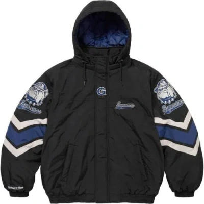 Pre-owned Supreme Mitchell & Ness Ncaa Hooded Stadium Jacket Black Size Large