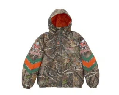 Pre-owned Supreme Mitchell & Ness Ncaa Hooded Stadium Jacket Woodland Camo - Small In Multiple