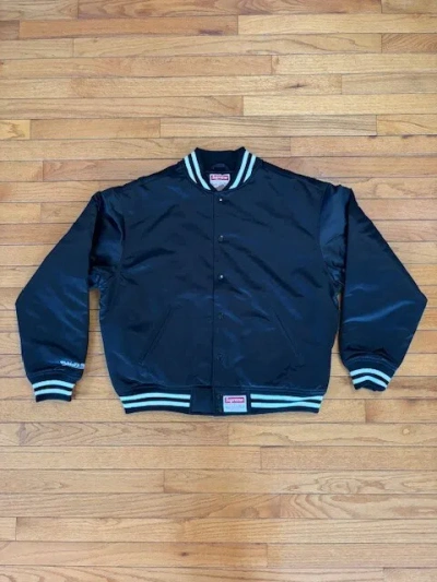 Pre-owned Supreme Mitchell & Ness Satin Varsity Jacket | Black | Size M