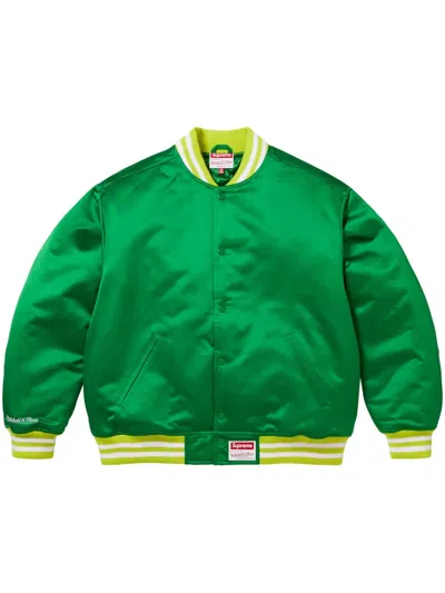 Supreme Mitchell & Ness® Satin Varsity Jacket In Grün