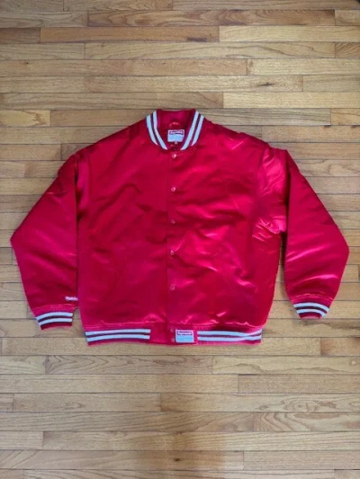Pre-owned Supreme Mitchell & Ness Satin Varsity Jacket | Red | Size Xl