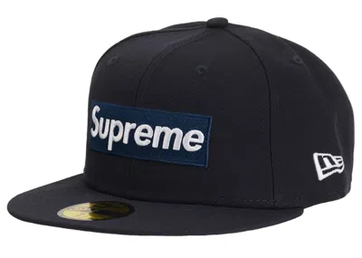 Pre-owned Supreme Mlb Teams New York Box Logo New Era 59fifty Fitted Cap In Navy Blue