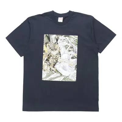 Supreme Money Printing Short Sleeve Unisex Navy Blue In Gray