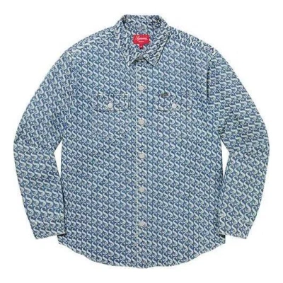Supreme Monogram Denim Shirt 'teal White' In Blue