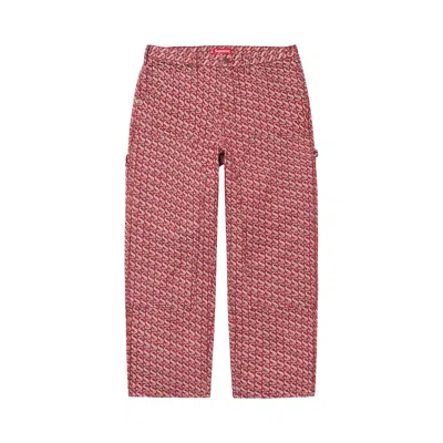 Pre-owned Supreme Monogram Double Knee Denim Painter Pant 'red' | Men's Size 32