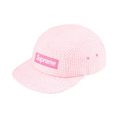 Pre-owned Supreme Monogram Gingham Camp Cap 'pink' | Men's Size 7.25