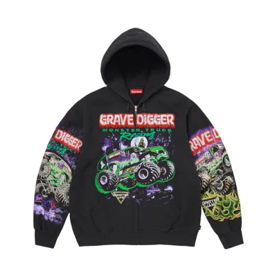 Pre-owned Supreme Monster Jam Grave Digger Zip Up Hooded Sweatshirt 'black' | Men's Size L