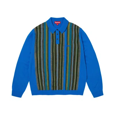 Pre-owned Supreme Multi Stripe Polo Sweater 'blue' | Men's Size M