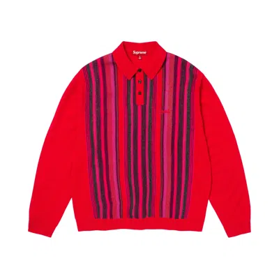 Pre-owned Supreme Multi Stripe Polo Sweater 'red' | Men's Size M