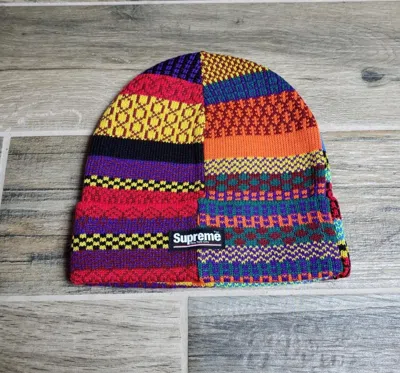Pre-owned Supreme Multicolor Pattern Beanie Fw20 In Red