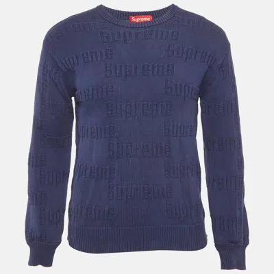 Pre-owned Supreme Navy Blue Wool Raised Logo Sweater S