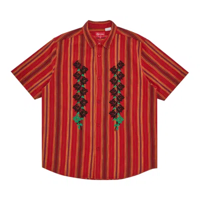 Pre-owned Supreme Needlepoint Short-sleeve Shirt 'gold Stripe' In Red