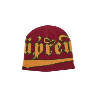 Pre-owned Supreme New Era Accent Beanie 'cardinal' In Red