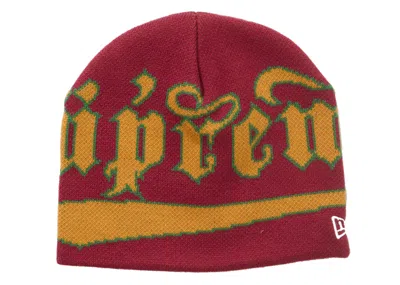 Pre-owned Supreme New Era Accent Beanie In Cardinal