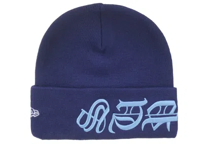 Pre-owned Supreme New Era Blackletter Beanie In Washed Navy Blue