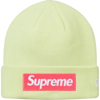 Pre-owned Supreme New Era Box Logo Beanie (fw17) In Pale Lime