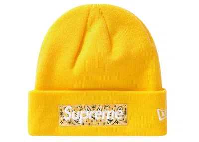 Pre-owned Supreme New Era Box Logo Beanie (fw19) In Yellow