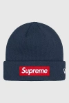 Supreme New Era Box Logo Beanie (fw22) In Navy, Men's At Urban Outfitters