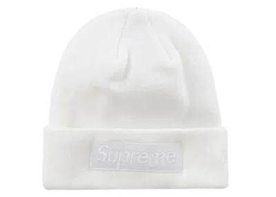 Pre-owned Supreme New Era Box Logo Beanie (fw23) In White