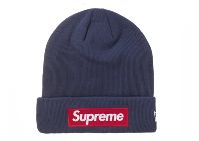 Pre-owned Supreme New Era Box Logo Beanie (fw24) In Navy Blue