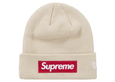 Pre-owned Supreme New Era Box Logo Beanie (fw24) In Stone