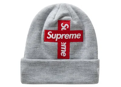 Pre-owned Supreme New Era Cross Box Logo Beanie In Heather Grey